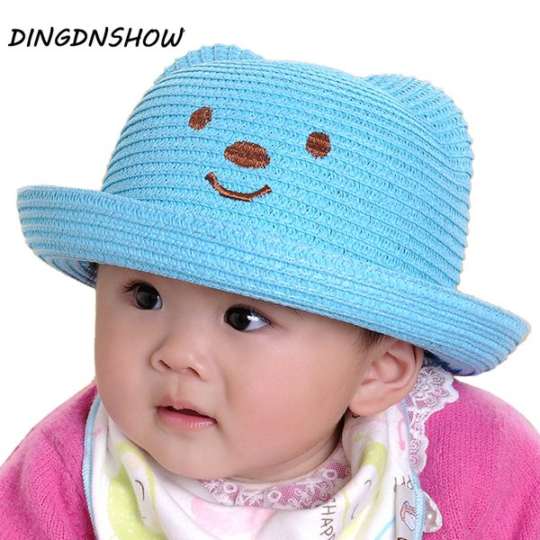 

[DINGDNSHOW] 2019 New Straw Hat Cartoon Children Ear Decoration Lovely Character Sun Hat Solid Floppy Panama for Girls and Boys
