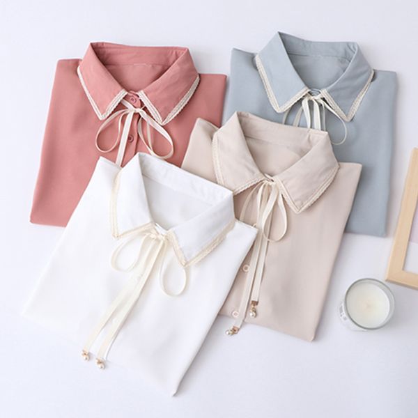 

2019 women spring summer blouses long sleeve shirt turn down collar solid blouse plus size female vintage cotton shirts with bow, White
