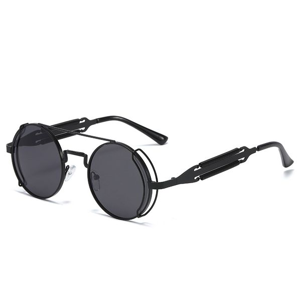 

2020 fashion round steampunk sunglasses men women vintage gothic metal frame double bridge sun glasses for male, White;black