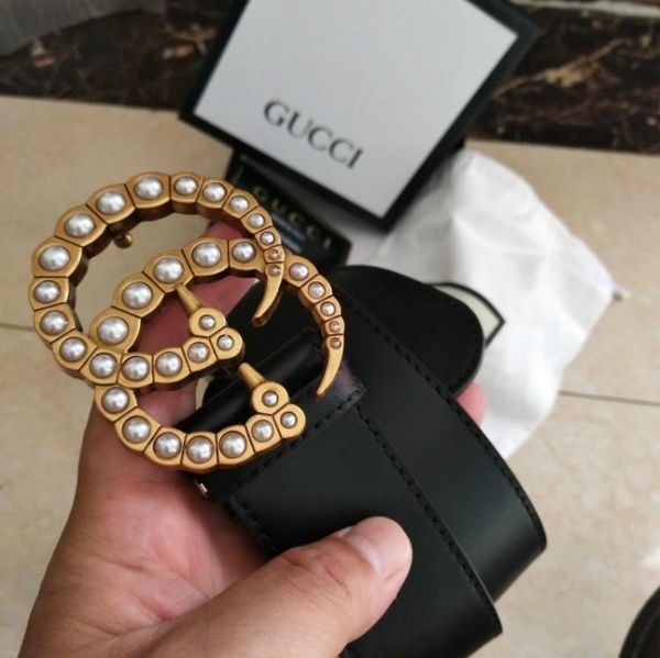 

with box fashion designer pearl buckle women brand leather belts european style waistbands quality, Black;brown