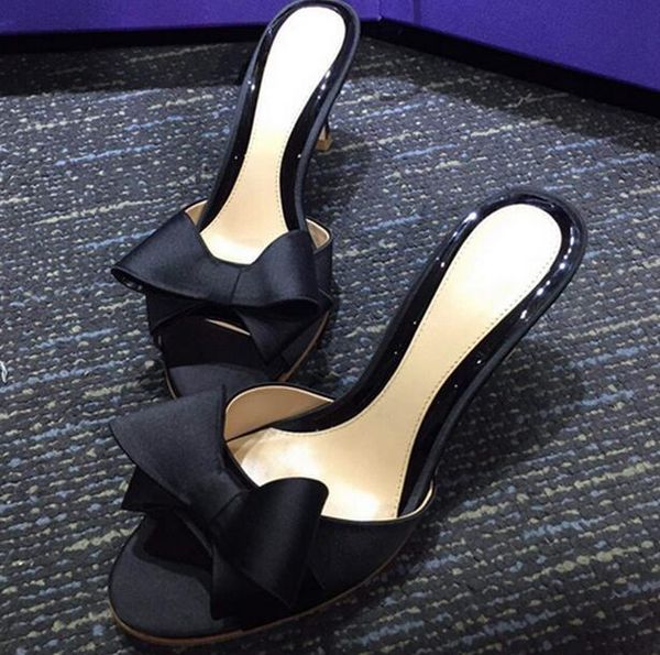 

womens open toe bowknot high heel stilettos slipper sandal slip on pure, Black