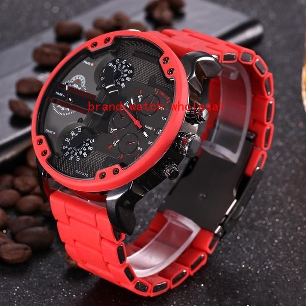 

multi time zone wristwatch military clock 53mm big dial dzdz7312 dz7315 dz7331 dz7333 stainless steel watch men sport quartz watch, Slivery;brown