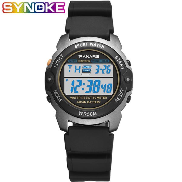 

synoke men digital watches fashion sports waterproof multi function wrist watches large dial led alarm clocks students, Slivery;brown