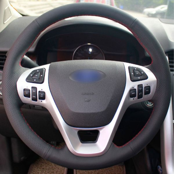 

leather steering wheel hand-stitch on wrap cover for ford explorer 2011-16 taurus 2012-15 edge 2011-14