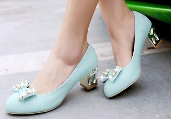

2019 bowknot women's shoes in spring and autumn with new style middle heel coarse heel round head @75, Black
