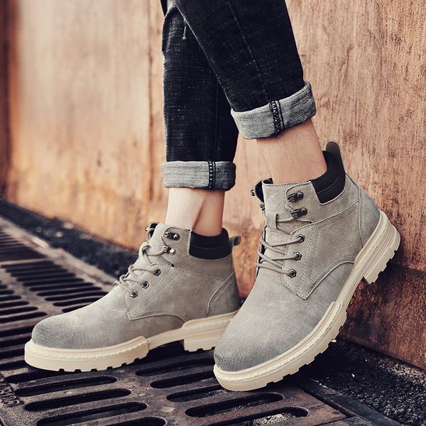 

men vintage sneakers pig leather fashion boots for men pigskin mens boots casual luxury working new cool martins, Black