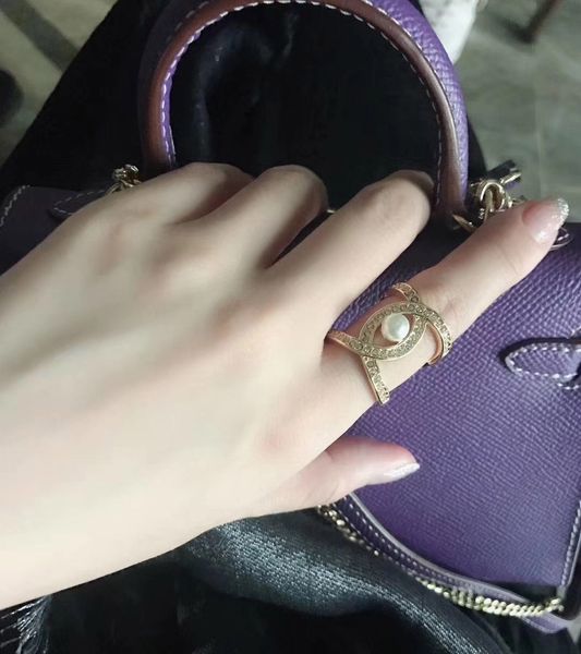 

fashion-18k real gold plated rings hollow design with pearl and crystal diamond for women finger opened ring for girls ol women ps5482, Silver