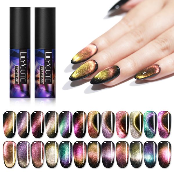 

lilycute 9d cat eye gel polish chameleon magnetic gel long lasting shining laser cat eye nail art soak off uv led varnish, Red;pink