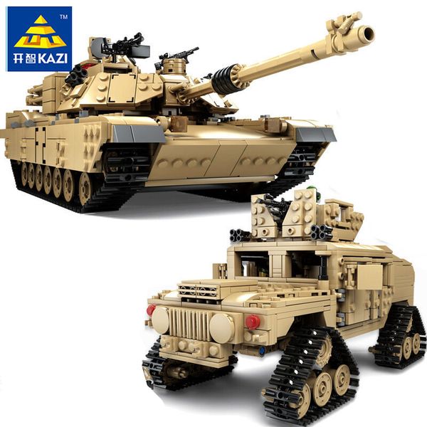 KAZI New Theme Tank Building Blocks 1463pcs Building Blocks M1A2 ABRAMS MBT KY10000 1 Modifica 2 Modelli di carri armati giocattolo Giocattoli per bambini