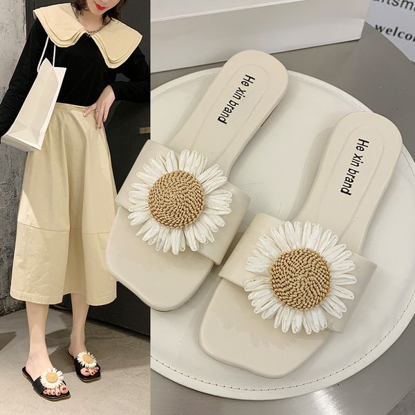 

bjyl female slippers 2020 new summer leather flat bottom women's slippers casual outdoor women's shoes m1391, Black