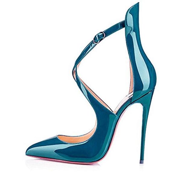 

women's pumps pointed toe sandals cross strap thin high heels summer stilettos plus size toe cross-tied buckle wedding shoes, Black