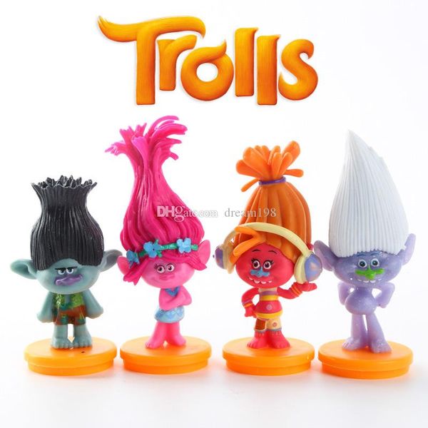 

2016 movie trolls toy poppy branch dream works pvc action figures (4pcs/lot /size :3x7cm) -d007