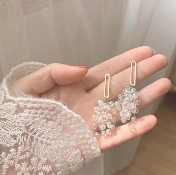 

925 silver post long crystal tassel grape earrings korean style earings fashion jewelry 2020 for women earring weeding party