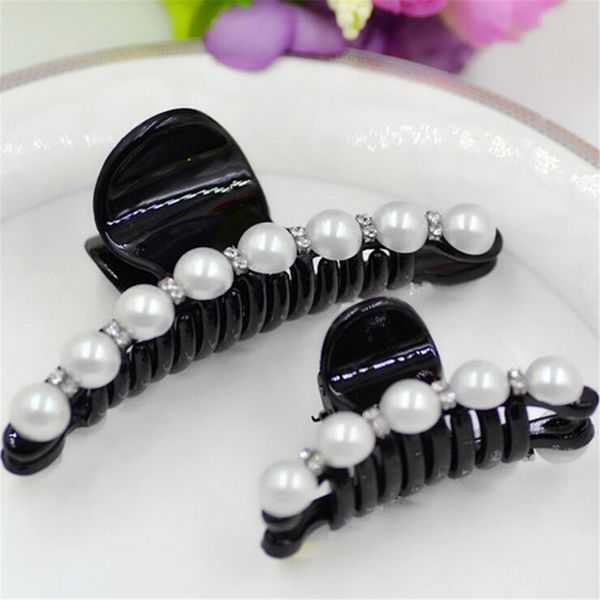 

1pc crystal pearl resin barette gripper rhinestone hair clip hairpins pearl hair crab plastic for women clamp, Golden;silver