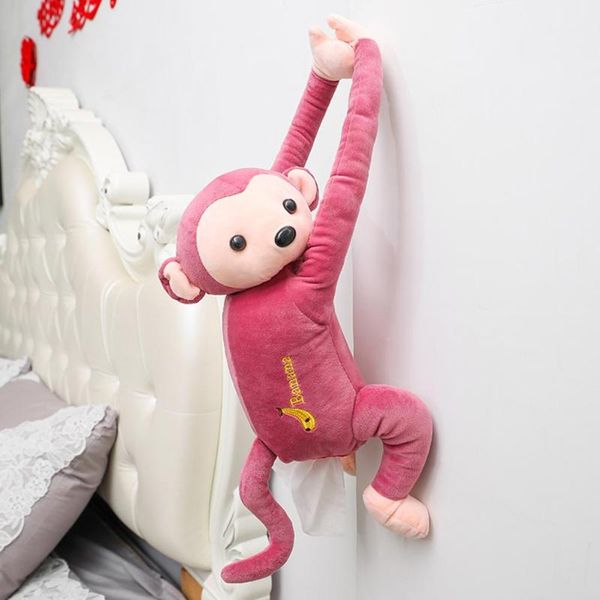 

plush animals cartoon monkey car hanging paper napkin tissue box cover holder portable paper box kids animal monkey toy