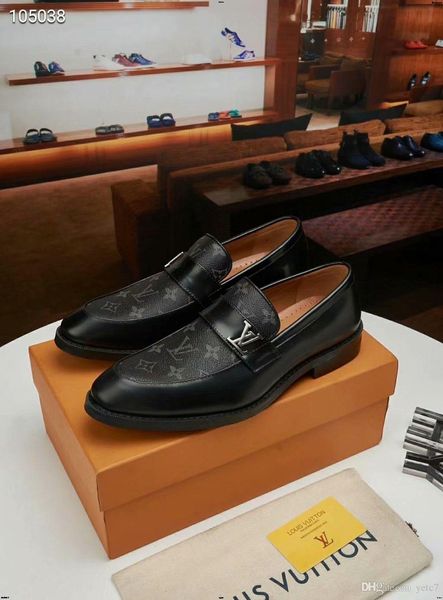 

19fw plus size 38-45 fashion luxury grids pattern genuine leather loafers shining formal dress shoes mens wedding party shoes yecq5, Black