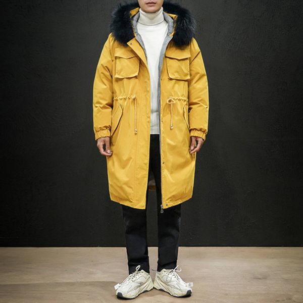 

четкий длинные parka мужчины пальто зимняя куртка мужчины сгущает теплый капюшоном outwear груза вскользь пальто одежды, Black