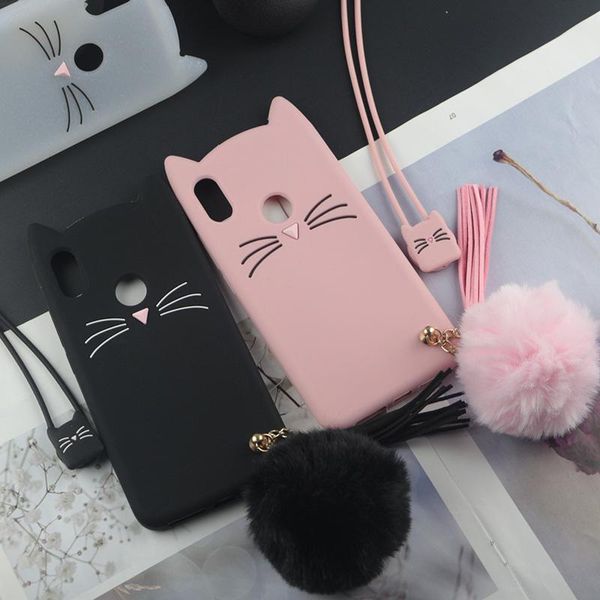 

3d cute japan glitter lovely cat case for huawei p smart plus 2019 p30 lite p20 p10 p9 p8 plus selfie pro 2017 tassel hair ball