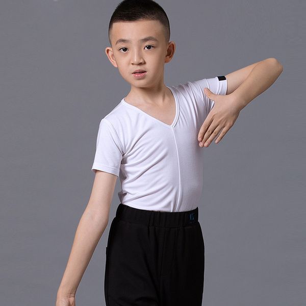 

summer latin dance clothes boys short sleeved practice for children's ballroom salsa dance training clothes t-shirt dwy2878, Black;red