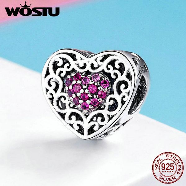 

wostu romanstic любовь стиль 925 стерлингового серебра сердца подвески cz шарика подходящие оригинальный браслет шарма diy ювелирных изделий, Blue;slivery