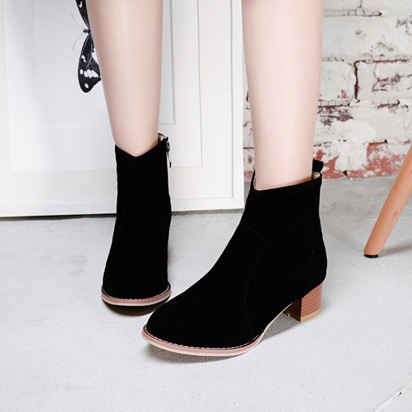 

big size 9 10 11 12 boots women shoes ankle boots for women ladies shoes woman winter solid side zipper, Black