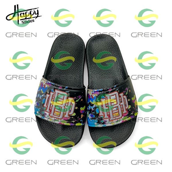 

happyslides trend 2020 custom logo sandal designers slippers women slides,pvc custom ladies slide sandal slippers, Black