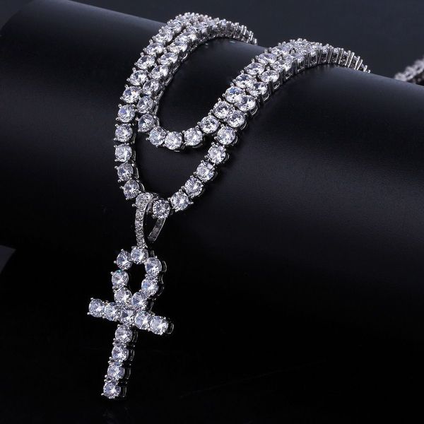 

star fund gold-plated micro zircon 4mm necklace security hertz key cross chain pendeloque cut combination, Silver