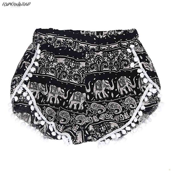

summer women with tassels 2019 fashion women printed elastic waist beach high waist shorts casual mini short feminino shorts, White;black