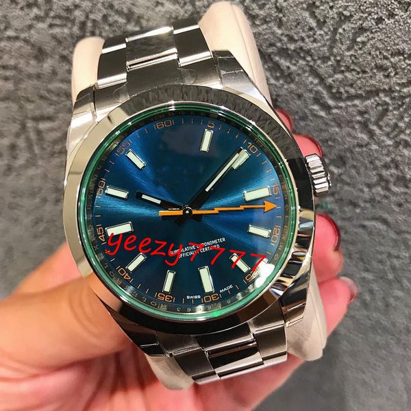 

new mens fashion watches master 40mm 116400 116400gv blue dial green sapphire crystal mechanical automatic movement ss 316l mens wristwatch, Slivery;brown