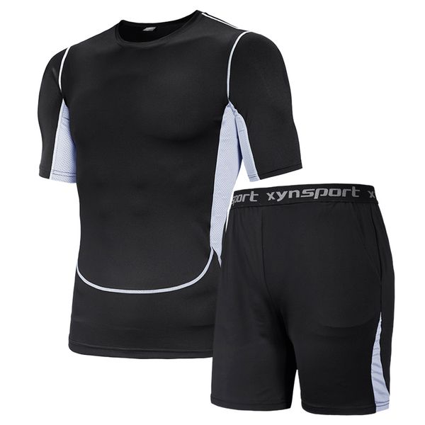 

tights gym sets men compression sport suits male fitness sportsuit polyester elasticity training jogger workout running set man, Black;blue