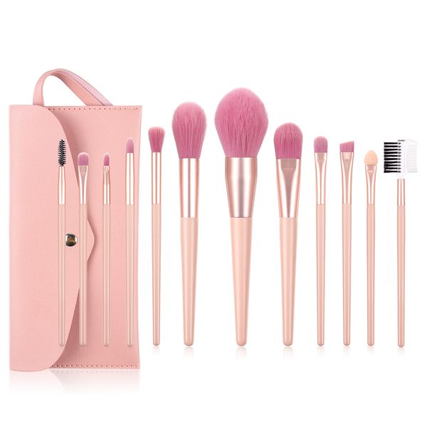 

12pcs pink makeup brushes sets kits with a case professional soft hair foundation blush powder eyelash lip concealer make up cosmetic tools