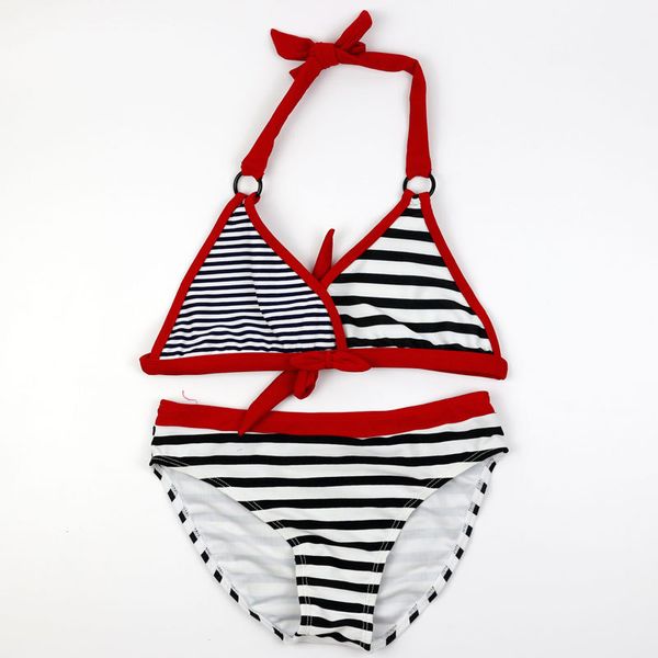 

children two-piece bikini set 2019 summer stripe girls bikini halter height elastic beach swimwear kids bathing suit 6-14 years