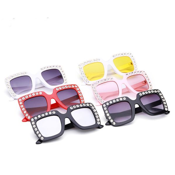 

kids sunglasses girls rhinestone uv protection 2020 pink black children sun glasses square summer accessories, White;black