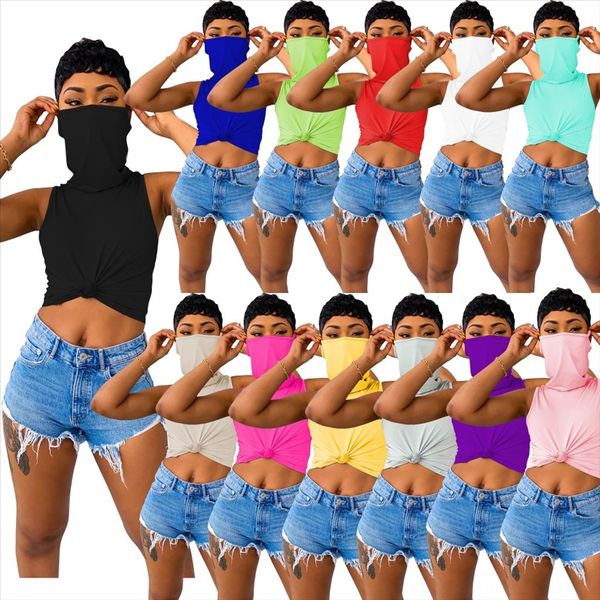 

ts1022 women's casual solid color with mask ts1022 women's casual solid color vest t-shirt vest with mask t-shirt, White