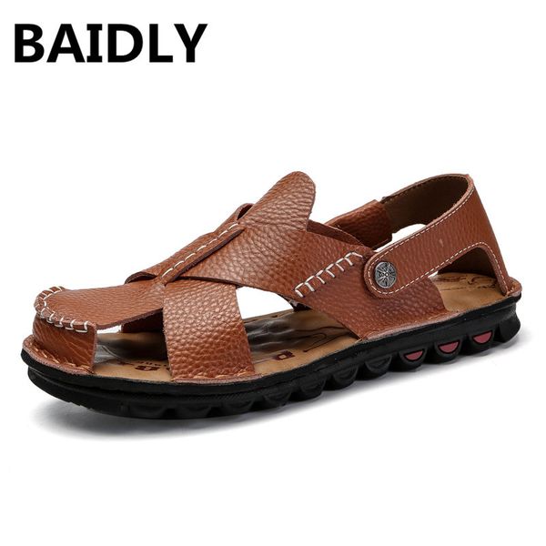 

outdoor summer men sandals genuine leather sandals classic water leather men slippers male sandalias sneakers, Black