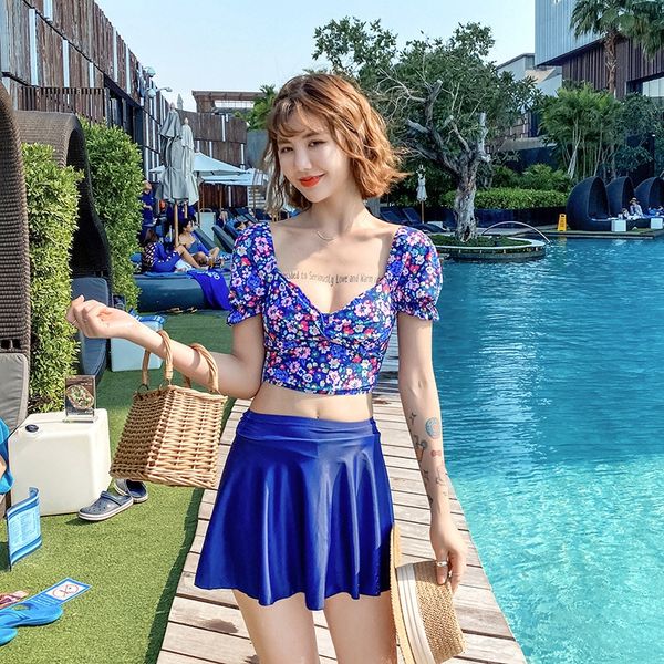 

qqgcw split female student flat-angle slim belly-covering 2020 skirt split swimsuit female student flat-angle slim belly-covering sexy, White;black