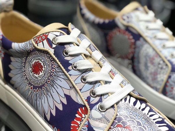 

sun flowers print genuine leather red bottom junior no spikes rantulow orlato junior sneakers,luxury men women party wedding casual lll