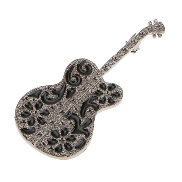 

black enamel music guitar women brooch/pin for concert music festival party, Gray