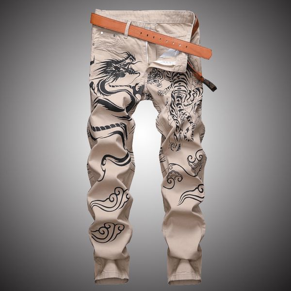 

dragon print casual jeans pants men slim fit denim trousers jean joggers autumn 2019 men hip hop streetwear pant clothing wa106, Blue