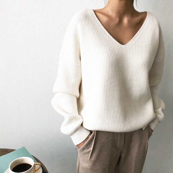 

sweaters for women spring summer v-neck femme long sleeve solid loose lazy pullover clothes korean knitted jacket sweater women, White;black
