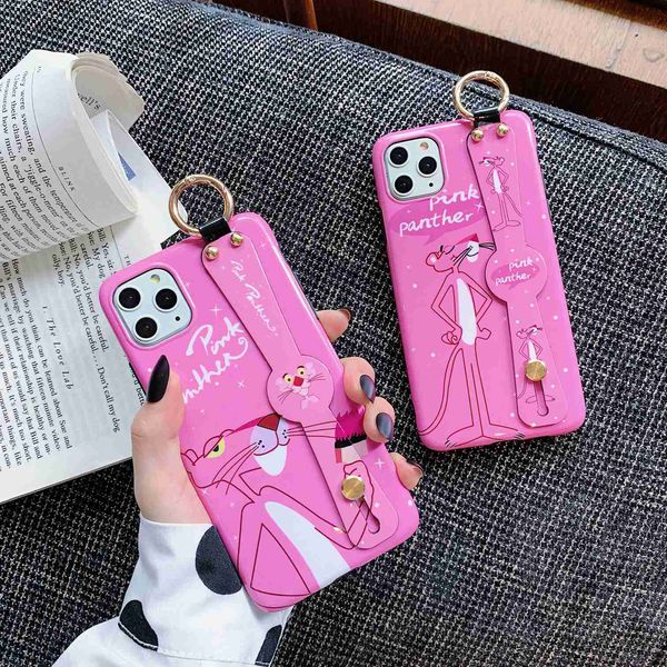 

Для iPhone 11 Pro MAX / 6 6s 7 8 PLUS X XR XS MAX Мода Pink мультфильм Lanyard Loop Подставка телефона крышка