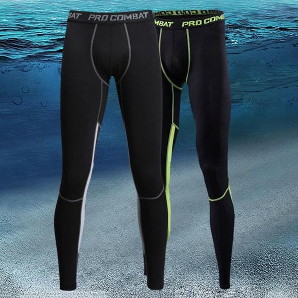 

men fitness tights high elasticity leggings breathable quick running pants, Black