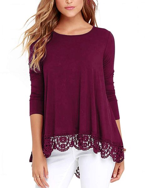 

женская одежда кружева с длинным рукавом вокруг шеи строчка футболки, White