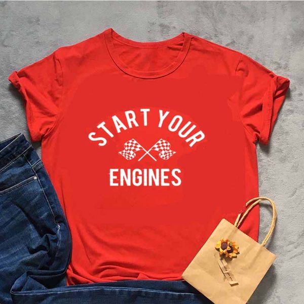 

drop shipping casual start your engines letters tshirt fashion women print girls tshirt loose summer graphic hipster tees top, White