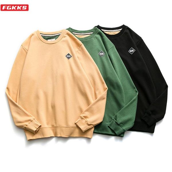 

fgkks brand new men round neck sweatshirt street men's fashion wild alphabet printing sweatshirt casual sweatshirts male, Black