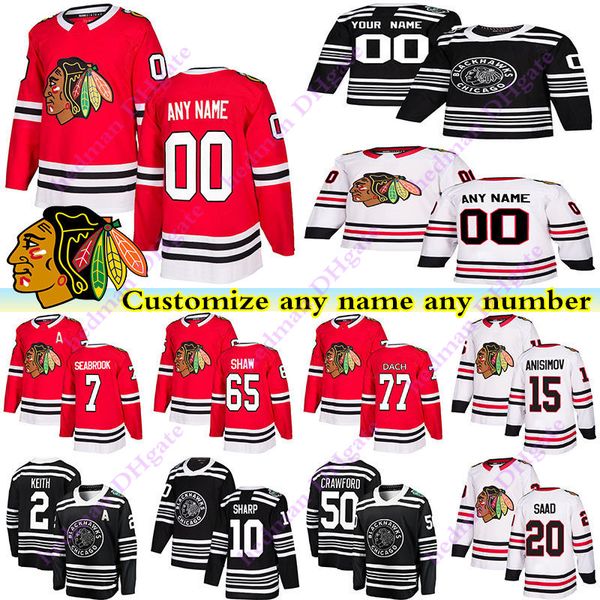 

chicago blackhawks jerseys 77 dach 2 keith 7 seabrook 20 saad 50 crawford 65 shaw customize any number any name hockey jersey, Black;red