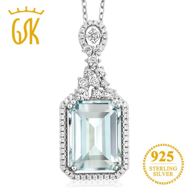 

gemstoneking 7.24 ct octagon sky blue simulated aquamarine 925 sterling silver vintage pendant necklace for women fine jewelry