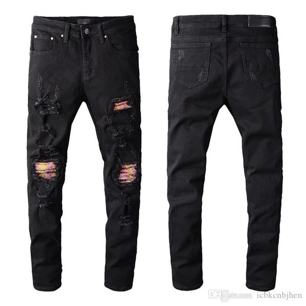 

new designer men's distressed ripped hole jeans motorcycle bike jeans slim fit men's denim hip-hop zipper jeans
