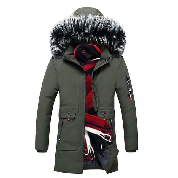 

2019 fashion winter jacket men hooded coats fur collar thick warm parka trench men casual long jackets hombre by78, Black