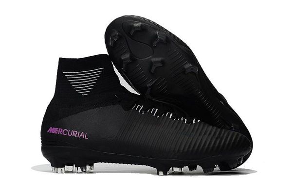 

white red rainbow original soccer shoes mercurial superfly v fg soccer cleats high ankle football boot ronaldo sports 236j, Black